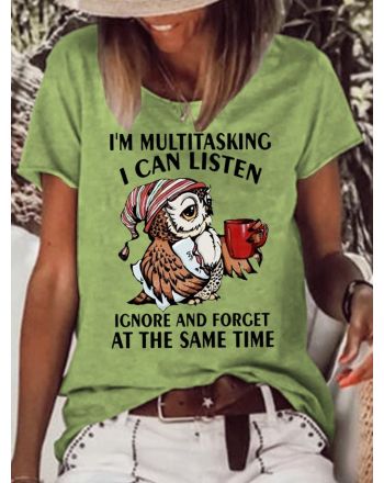 Womens Funny Lestter Owl I'm Multitasking Casual T-Shirt