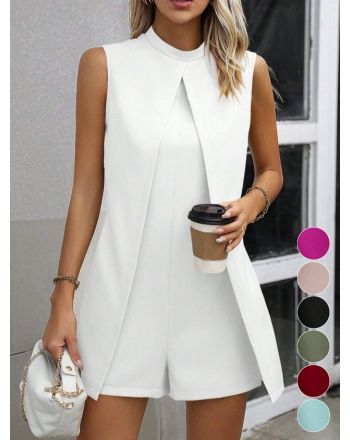 Casual Plain Half Turtleneck Jumpsuit