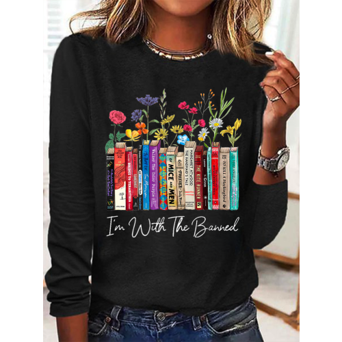 Women's I'm With The Banned Flowers Book Lover Gift Cotton-Blend Casual Shirt