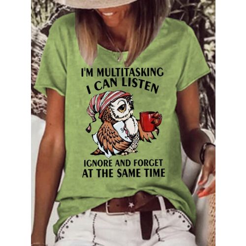 Womens Funny Lestter Owl I'm Multitasking Casual T-Shirt